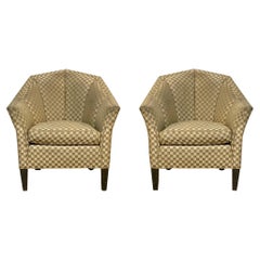 20th-C. Art Deco Style Channel Back Club Chairs by Theodore Alexander, Pair