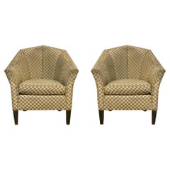 20th-C. Art Deco Style Channel Back Club Chairs by Theodore Alexander, Pair