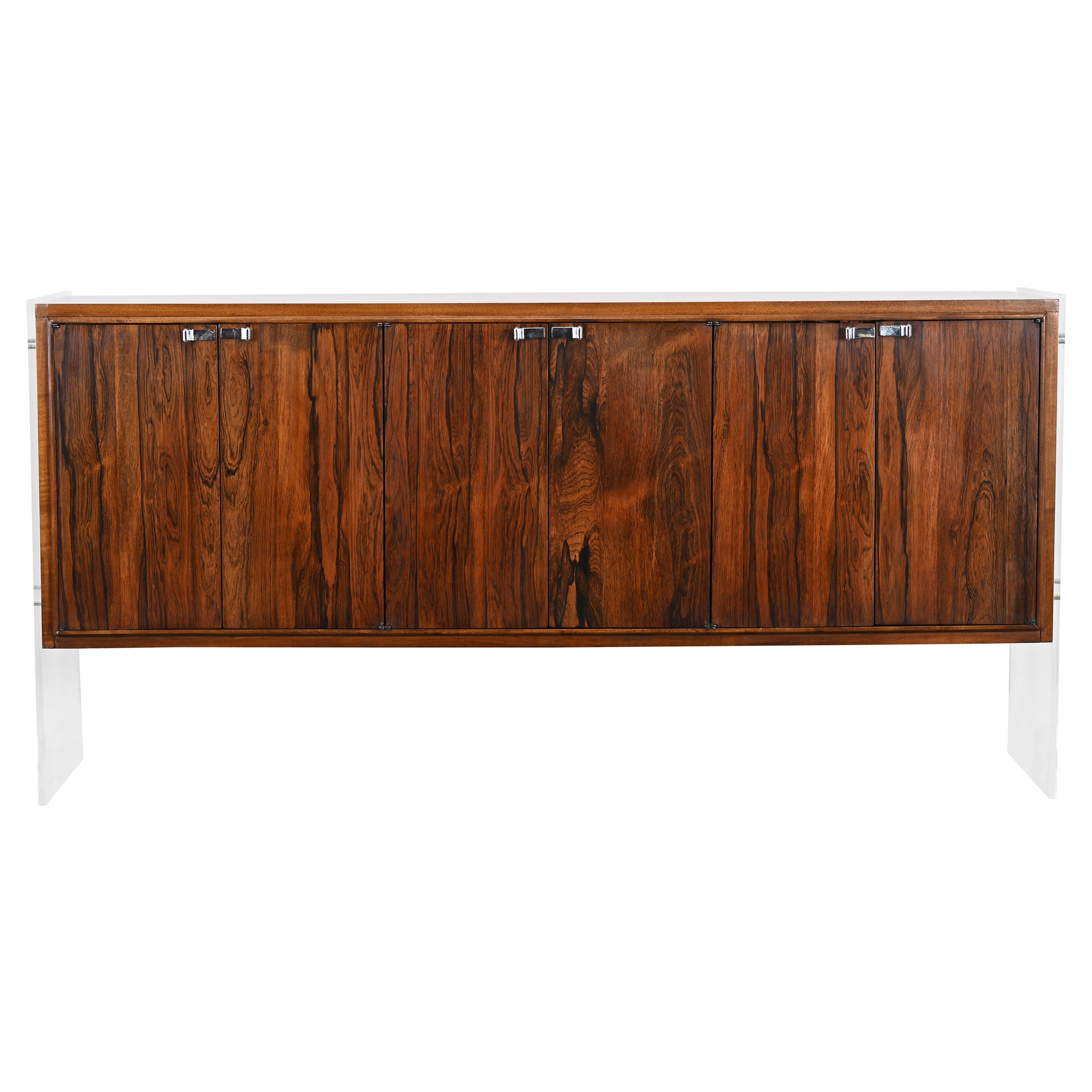 Lucite, Walnut, and Rosewood Credenza in the manner of Milo Baughman, 1960s
