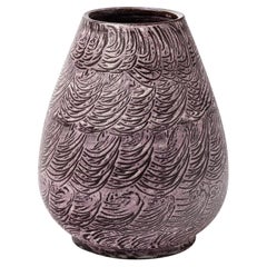 Accolay Black and Purple Abstract Decoration Ceramic Vase circa 1950 Design