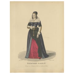 Hand Colored Engraving of Leonora Dori Galigaï, a French Courtier, 1900