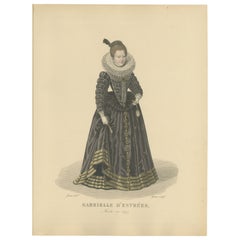 Antique Hand Colored Engraving of Gabrielle D'estrées, Duchess of Beaufort, 1900