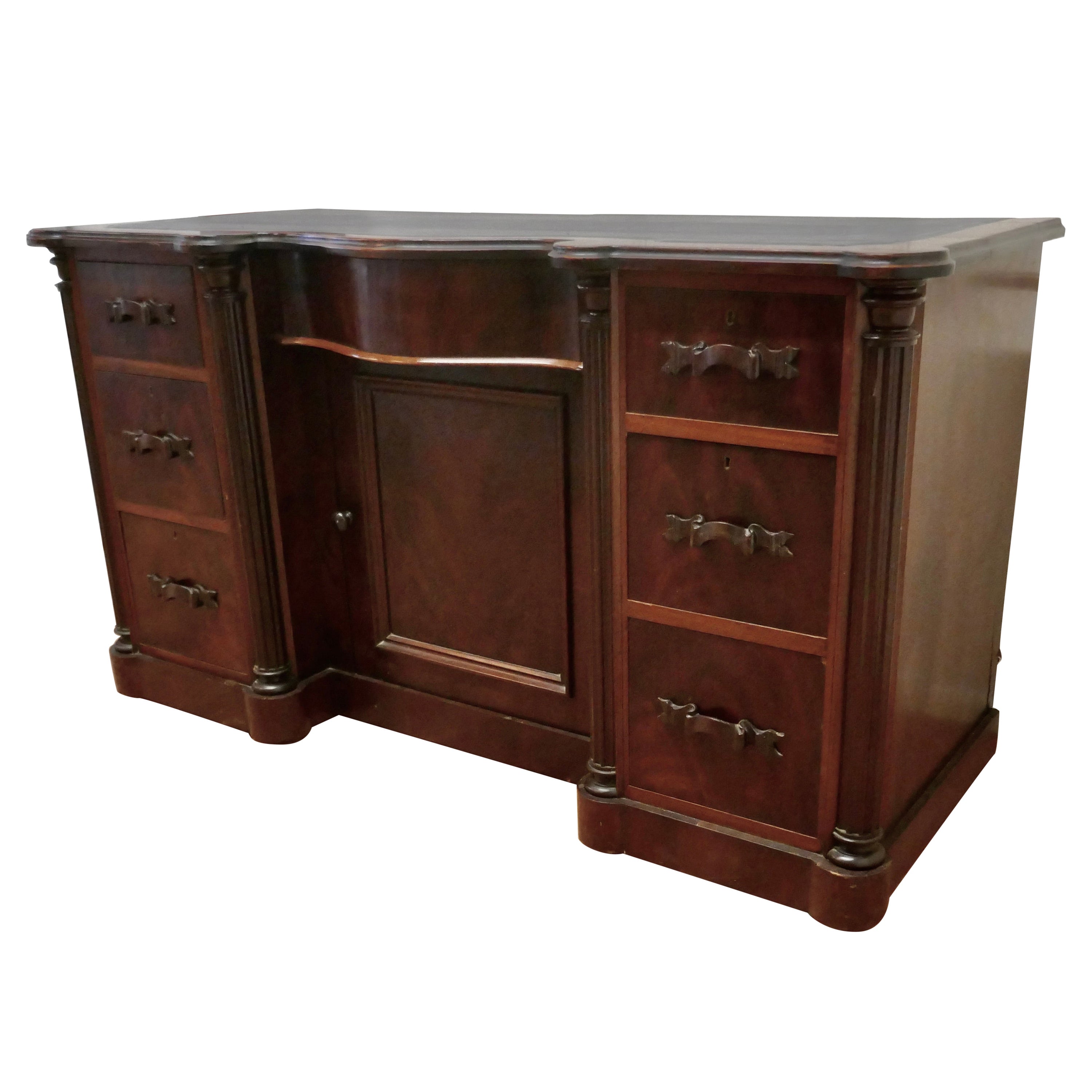 Arts & Crafts Flame Mahogany Knee Hole Writing Desk For Sale