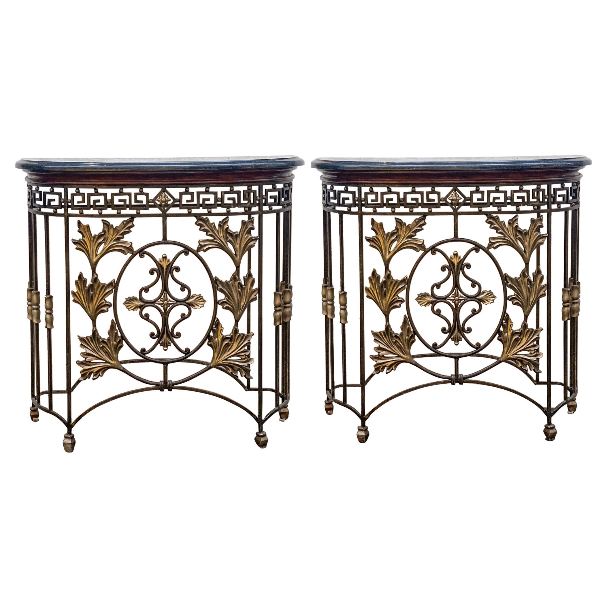 Neo-Classical Style Iron, Bronze & Marble Console Tables Att. Maitland-Smith -2