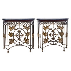 Neo-Classical Style Iron, Bronze & Marble Console Tables Att. Maitland-Smith -2