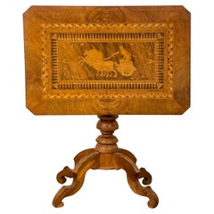 19th-C. Neo-Classical Style Italian Inlaid Burl & Satinwood Tilt-Top Side Table
