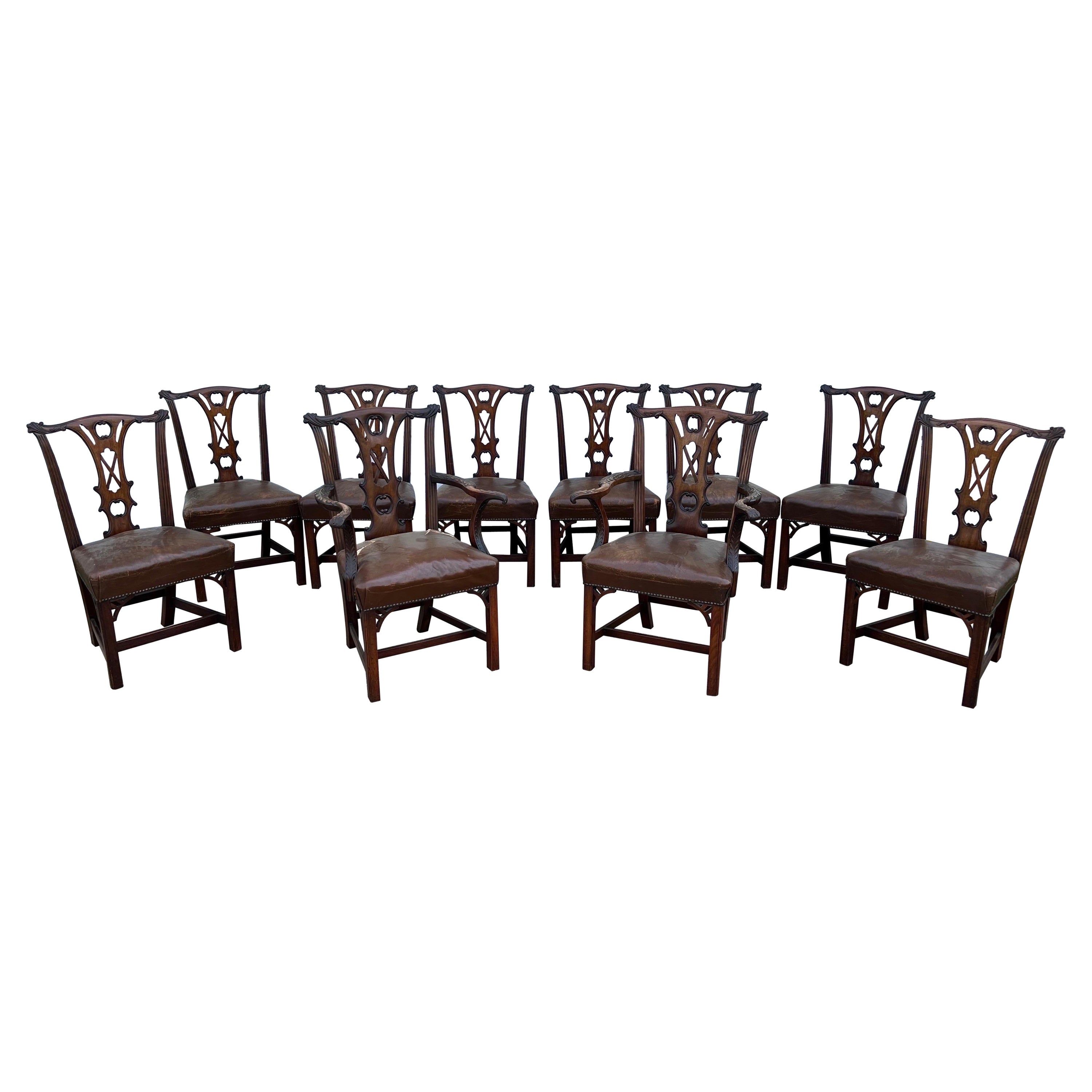 Very Fine Set of Ten 18th Century Irish Chippendale Mahogany Dining Chairs