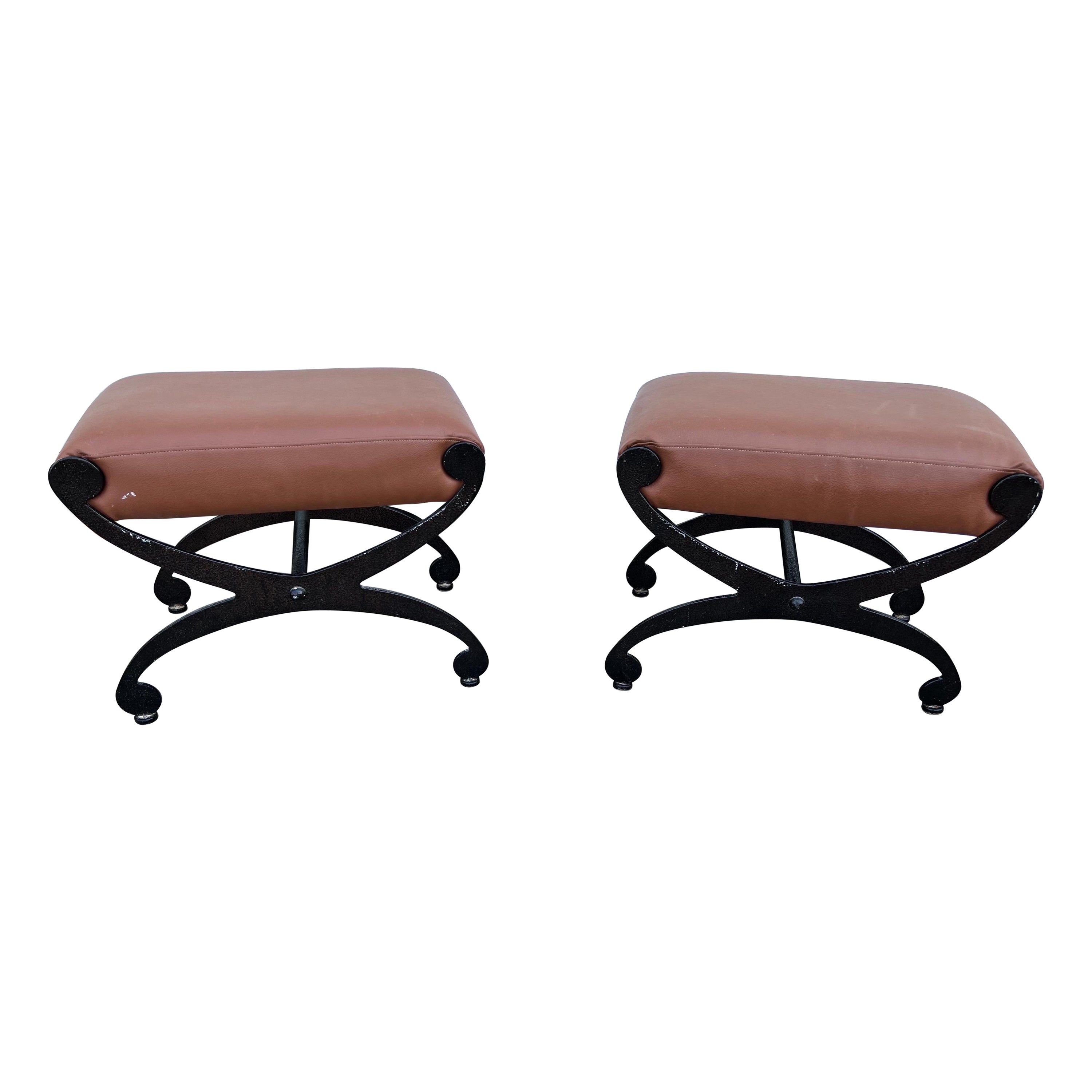 Pair of vintage designer leather stools  For Sale