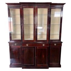 Antique 19th Century English Rosewood Breakfront Bookcase with Hidden Drawers