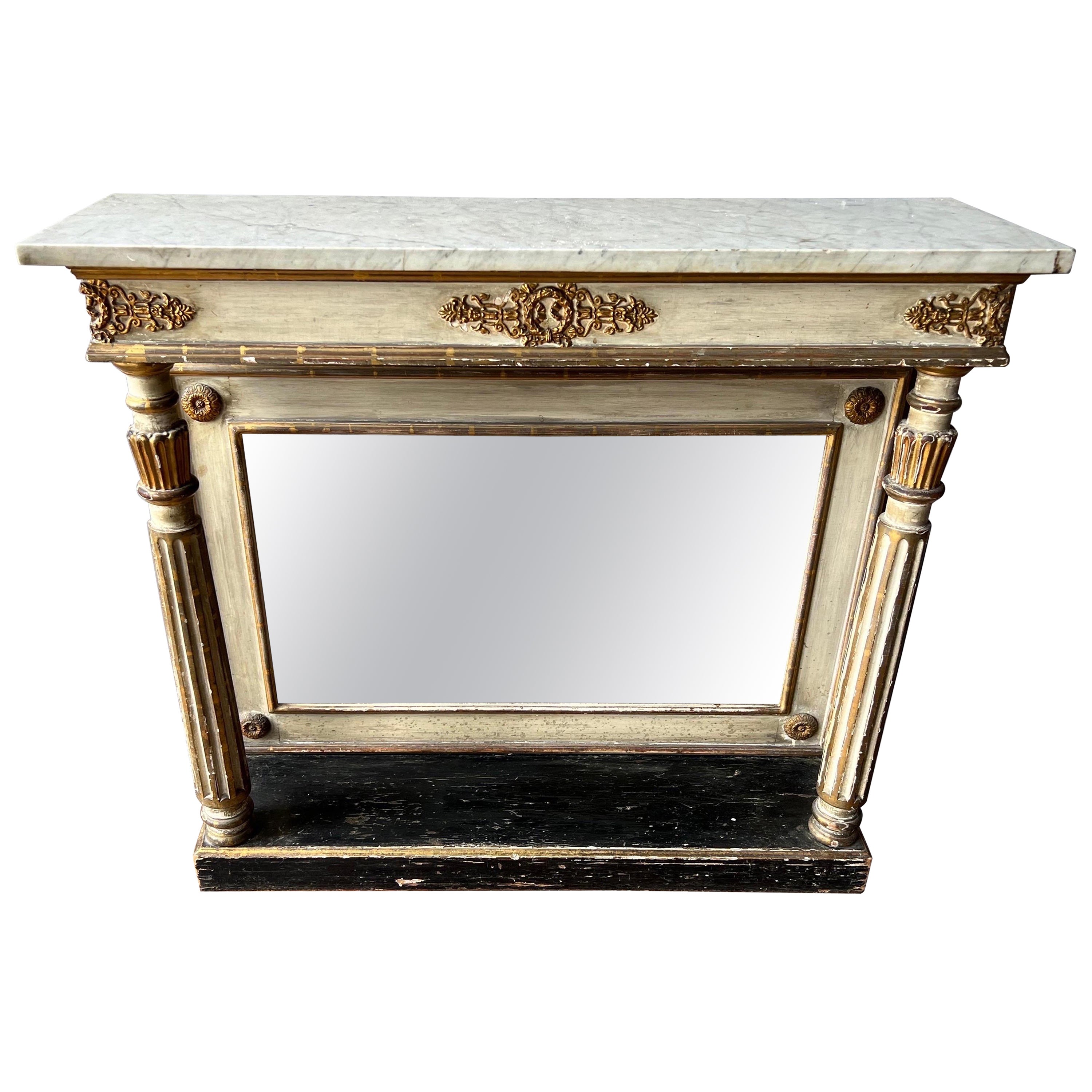 Late 18th, Early 19th Century French Painted and Giltwood Mirrored Console