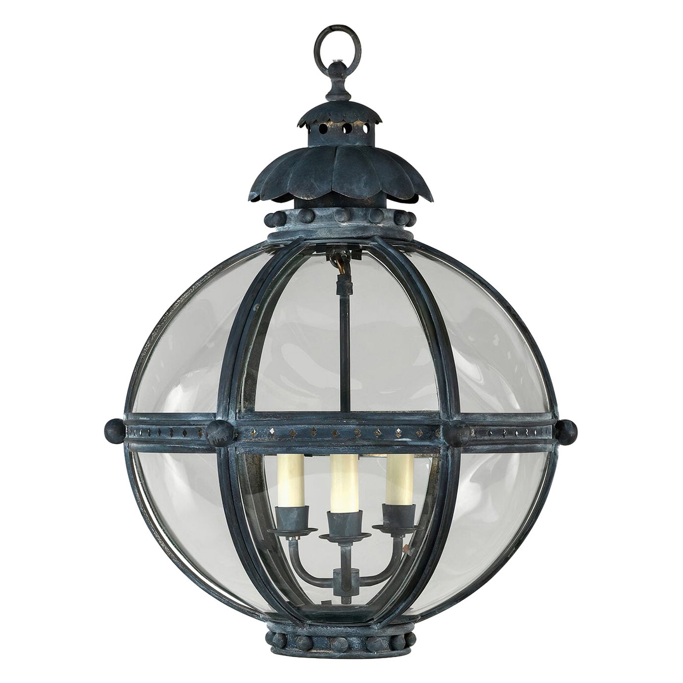 Globe Lantern, Zinc Finish, Large For Sale