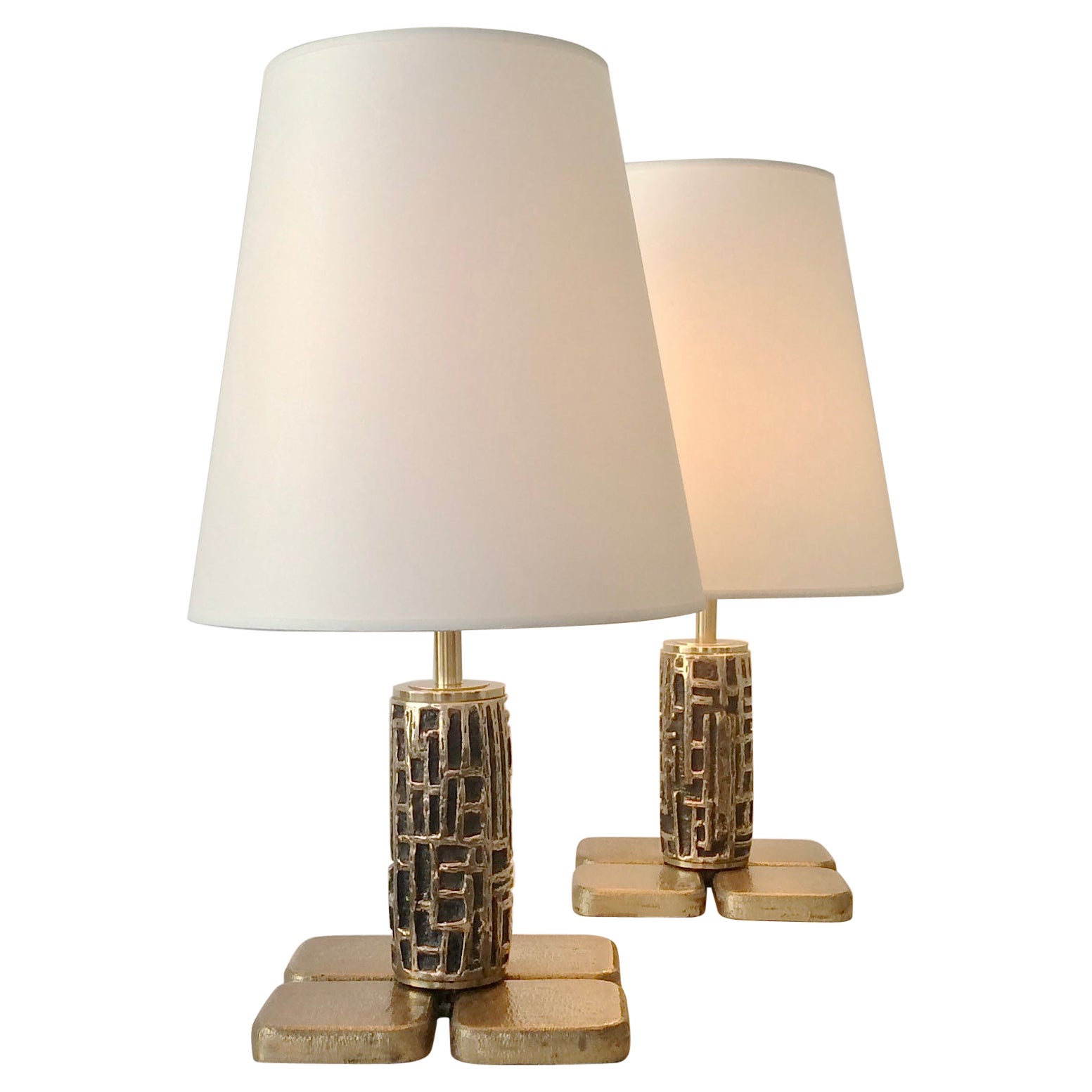 Bronze Pair of Table Lamps by Luciano Frigerio, circa 1970, Italy