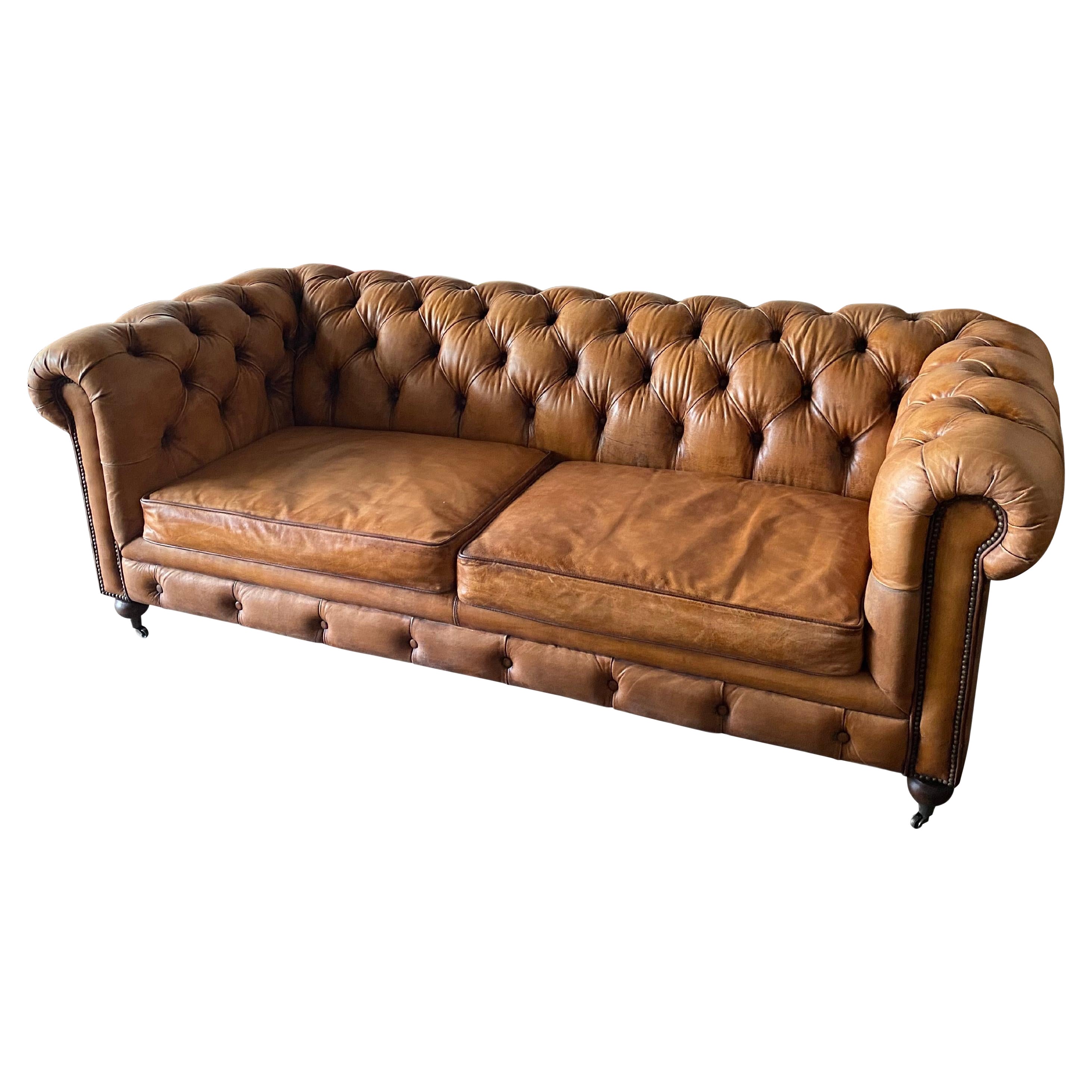 One Pair English Style Leather Chesterfield, Great Color with a Hand Applied Pat For Sale