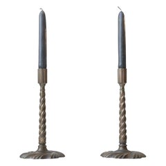Gothic Twisted Column Candlesticks in Bronze, 19th Century, Set of 2