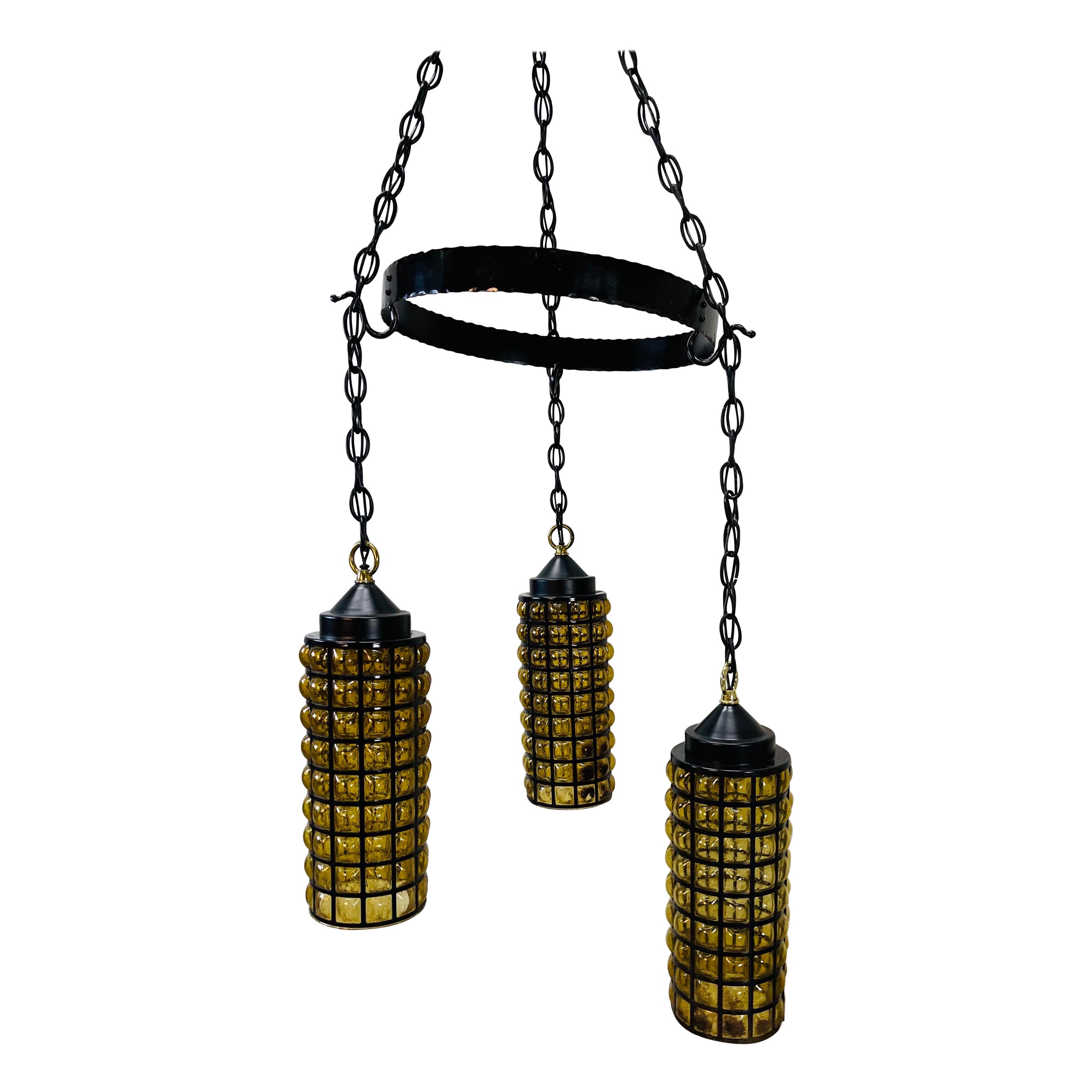 1960s, Virden Three-Light Hanging Pendants, Pair For Sale