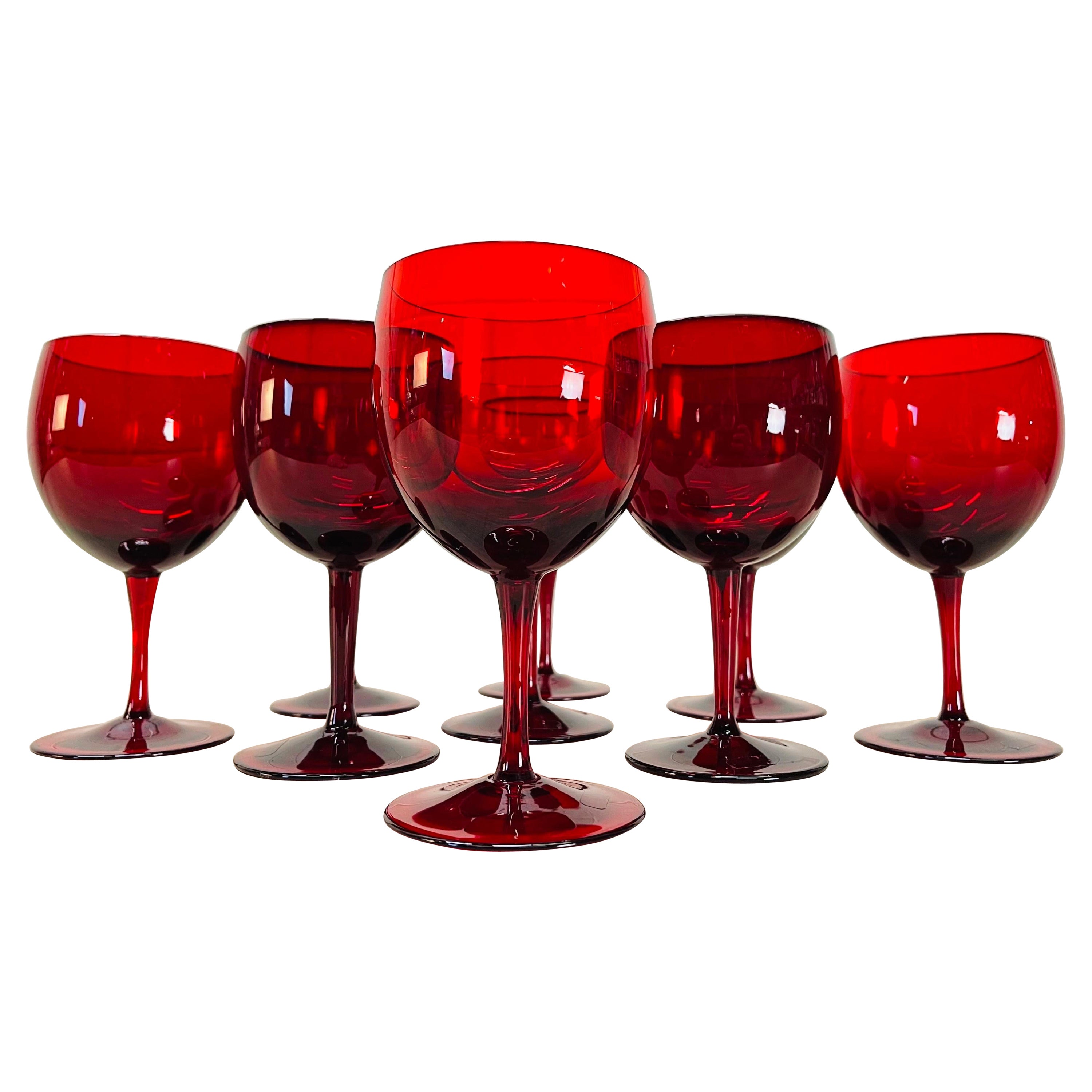 1970s Red Bohemian Glass Wine Stems, Set of 9 For Sale
