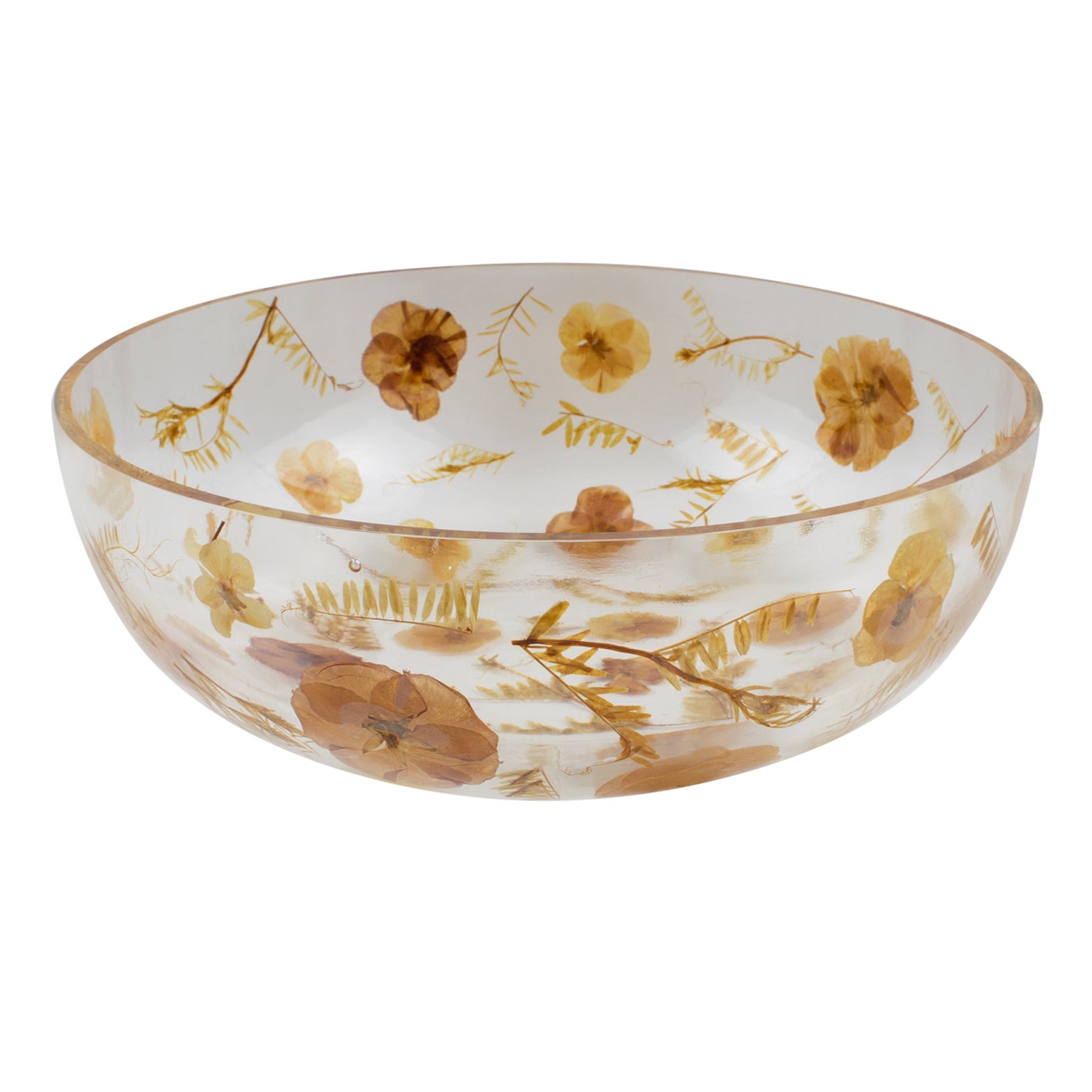 Resin Bowl Centerpiece with Leaves and Flowers Inclusions, Italy 1970s