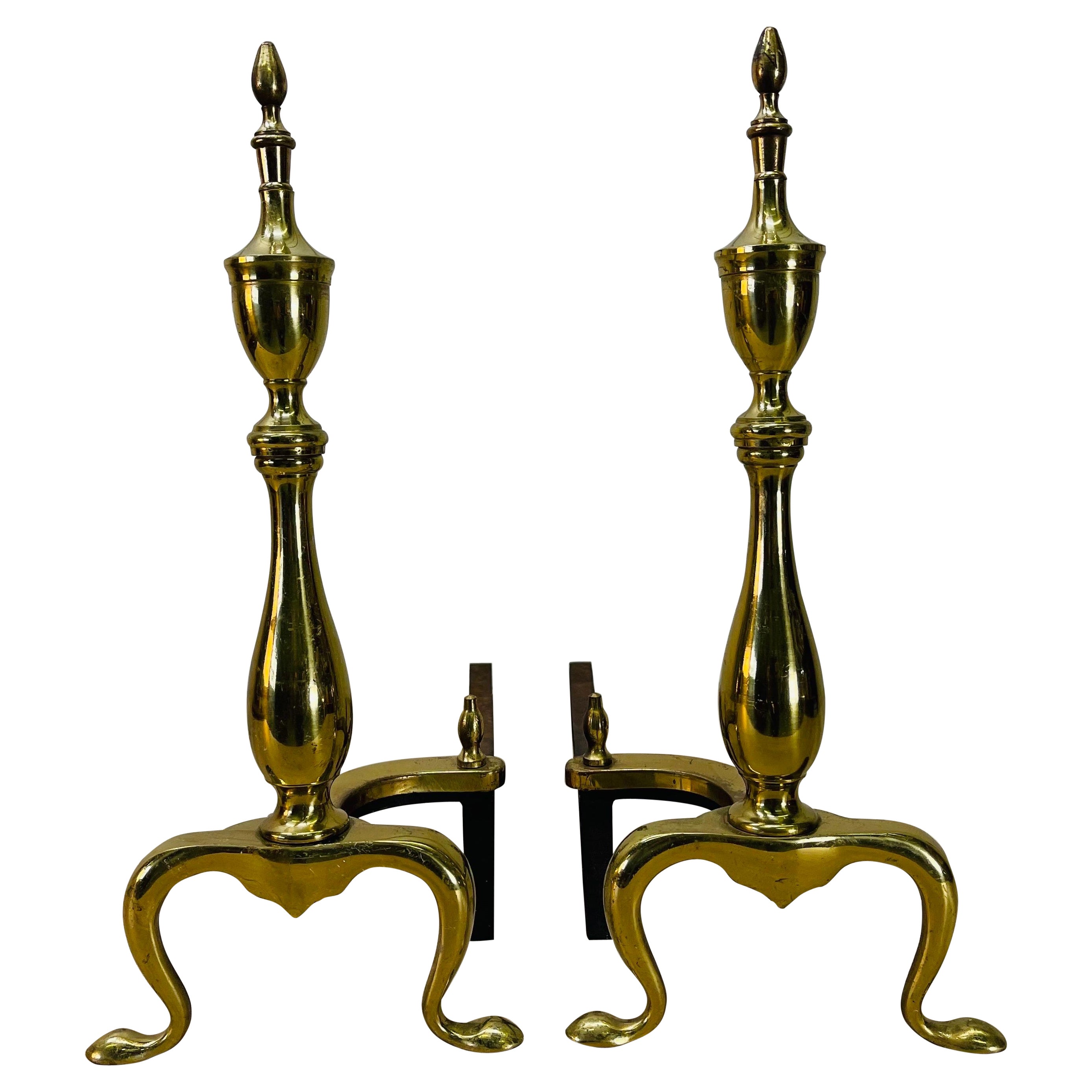 Antique Iron and Brass Dragons Fireplace Andirons, a Pair For Sale at