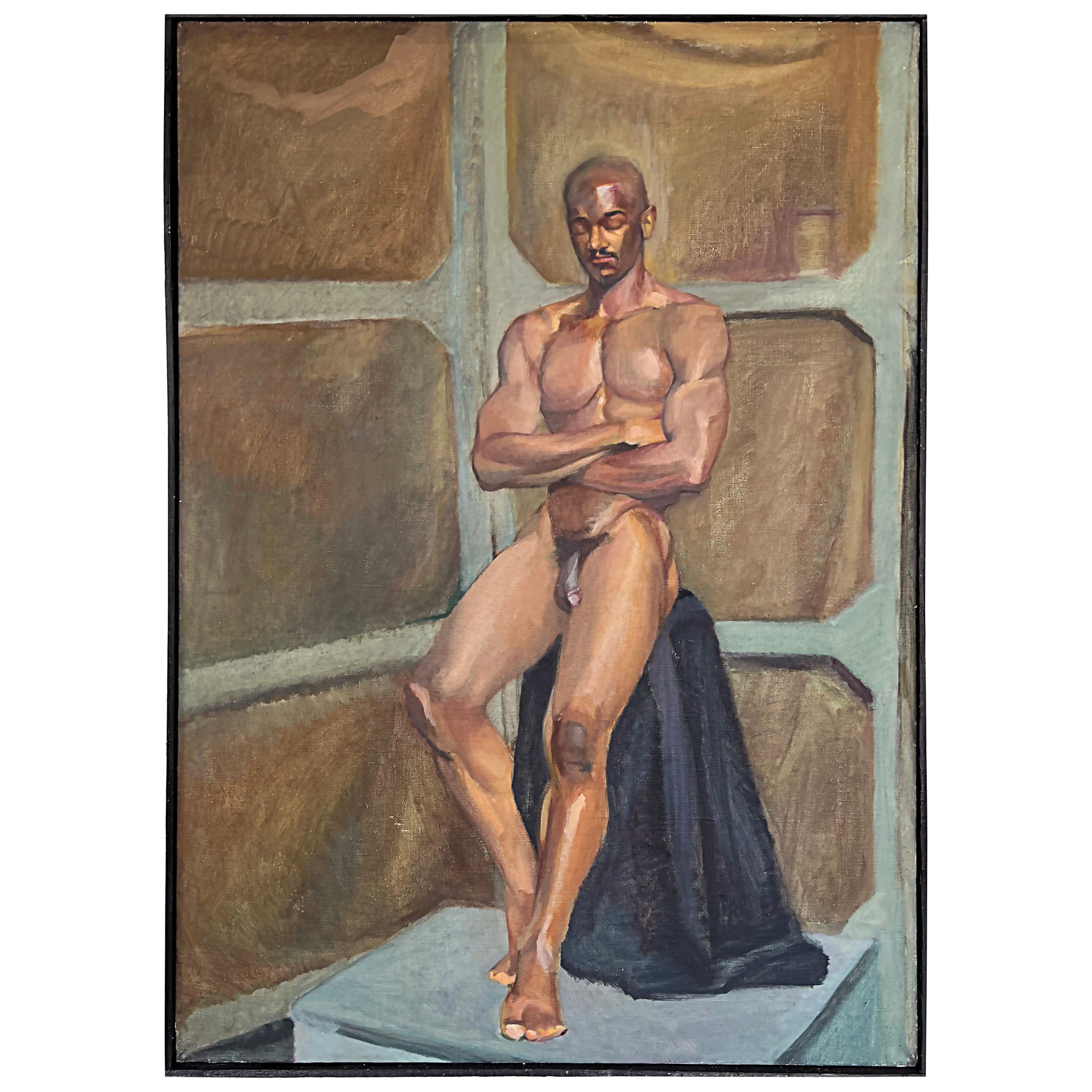 Linda Kolar Large Vintage Male Study Nude Oil Painting