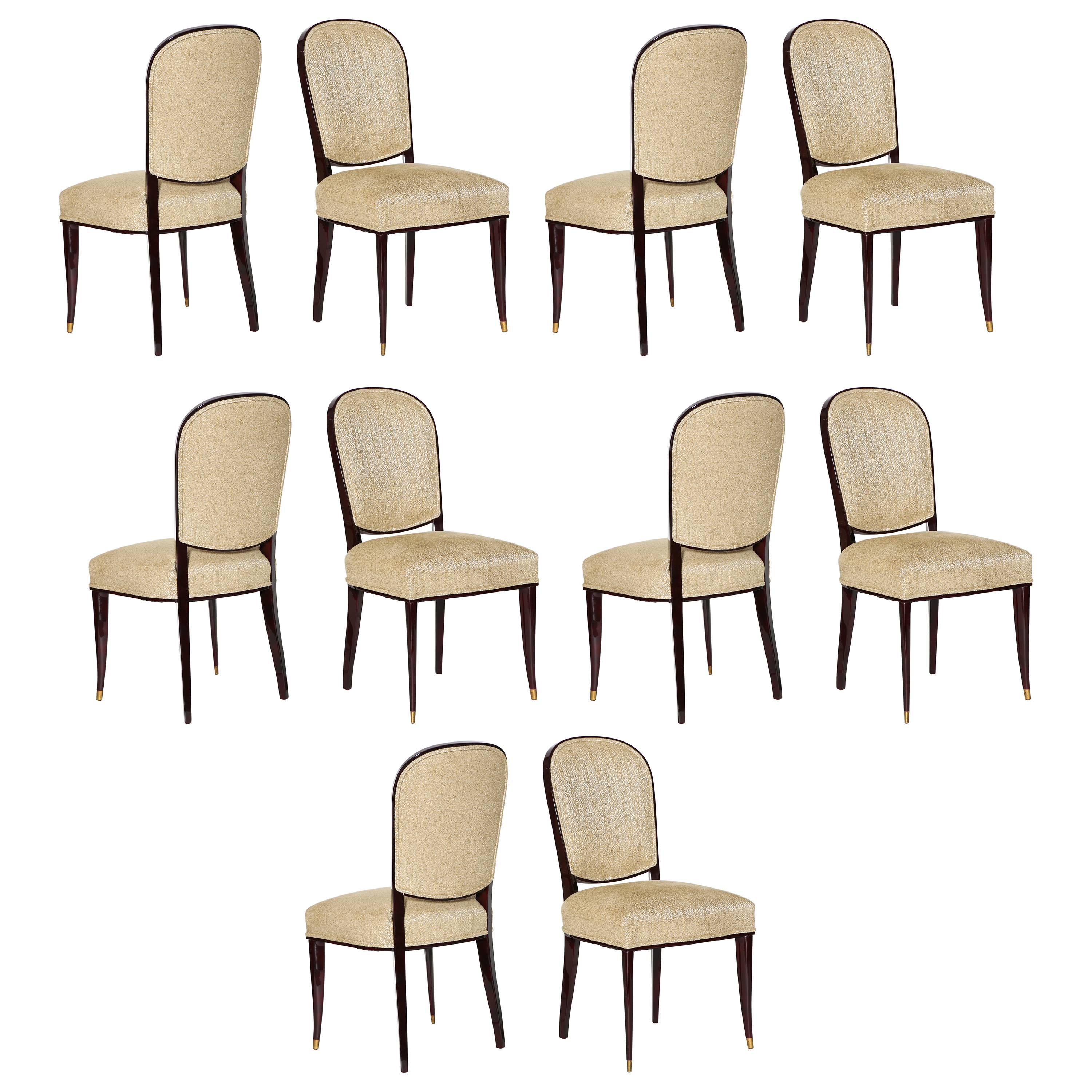 Maison Leleu, Set of Ten Lacquered Dining Chairs, France, C. 1963