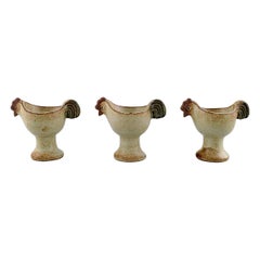 Retro Lisa Larson for Gustavsberg, Three Glazed Ceramic Egg Cups, "Easter" Series