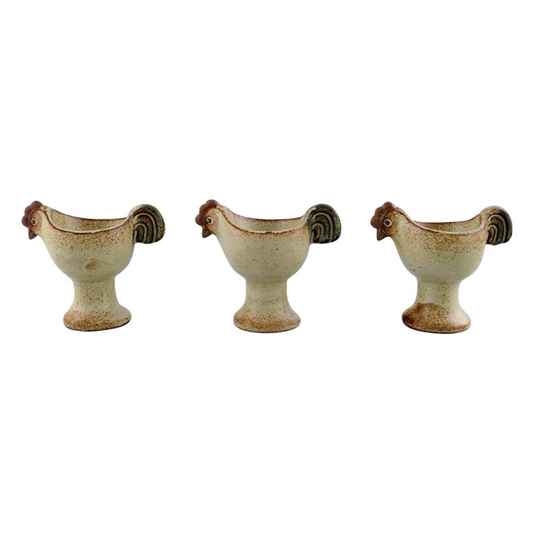 Lisa Larson for Gustavsberg, Three Glazed Ceramic Egg Cups, "Easter" Series For Sale
