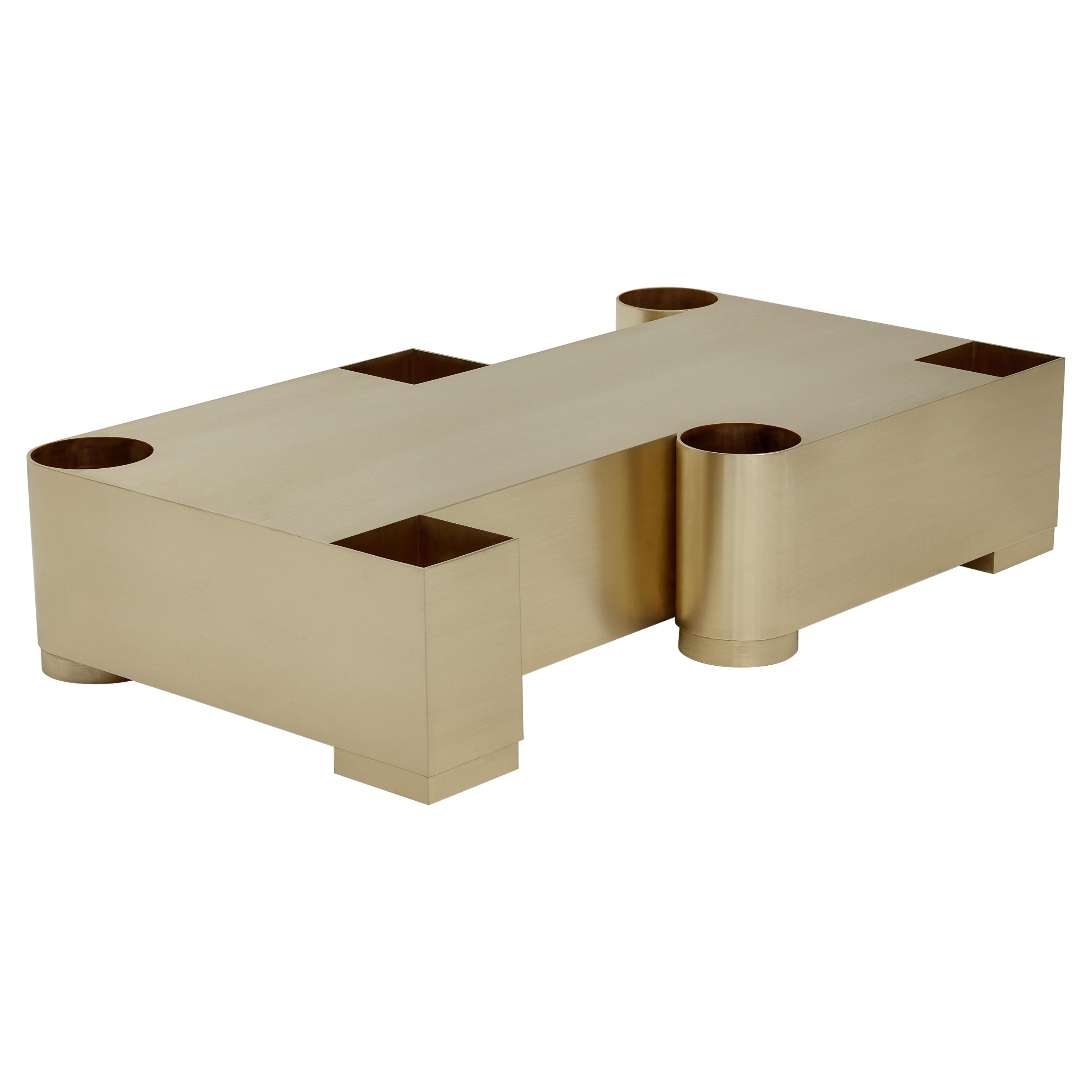 Contemporary Coffee Table 'Equation' by Marta Delgado, Brushed Brass For Sale