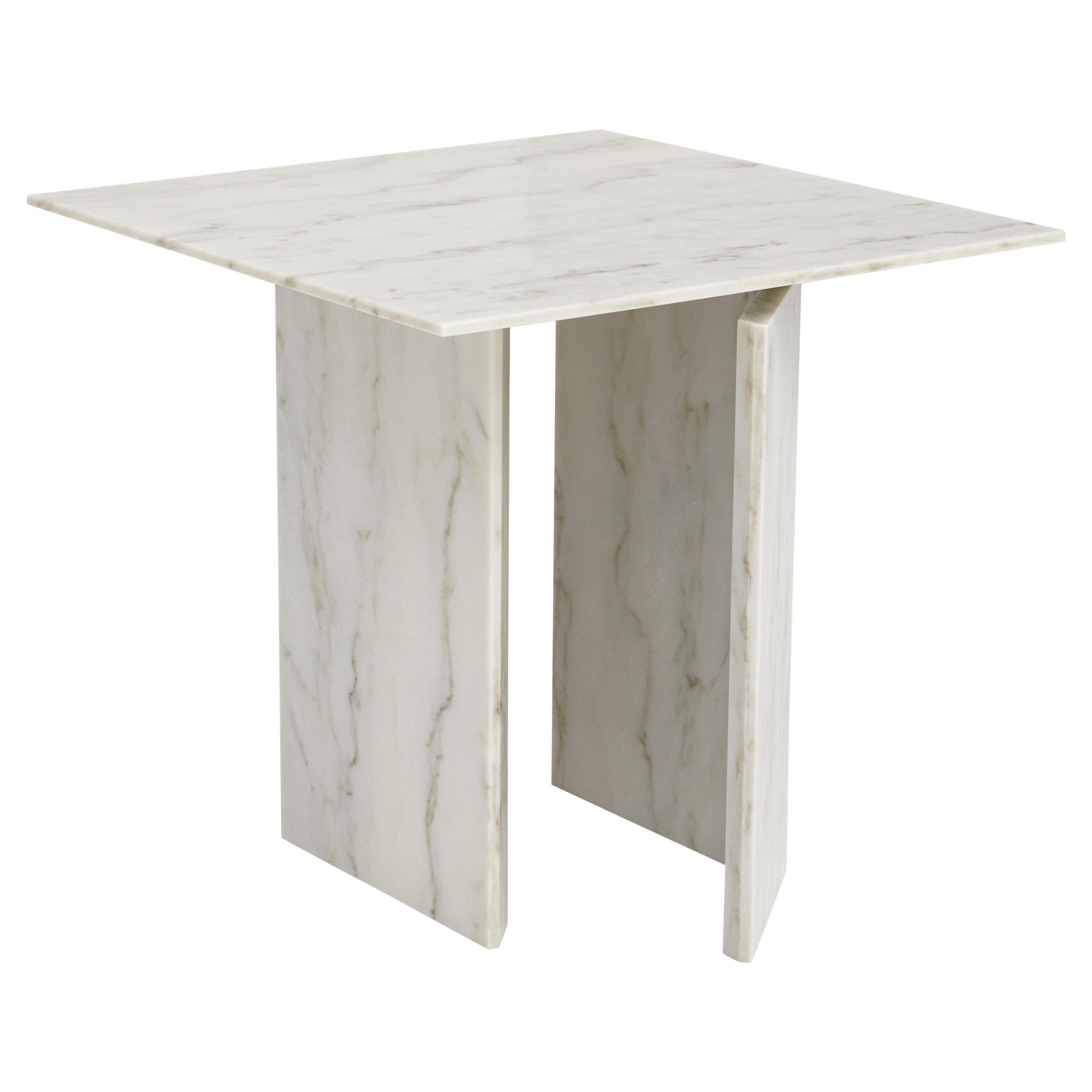 Contemporary Side Table 'Theorem' by Marta Delgado, White Marble For Sale