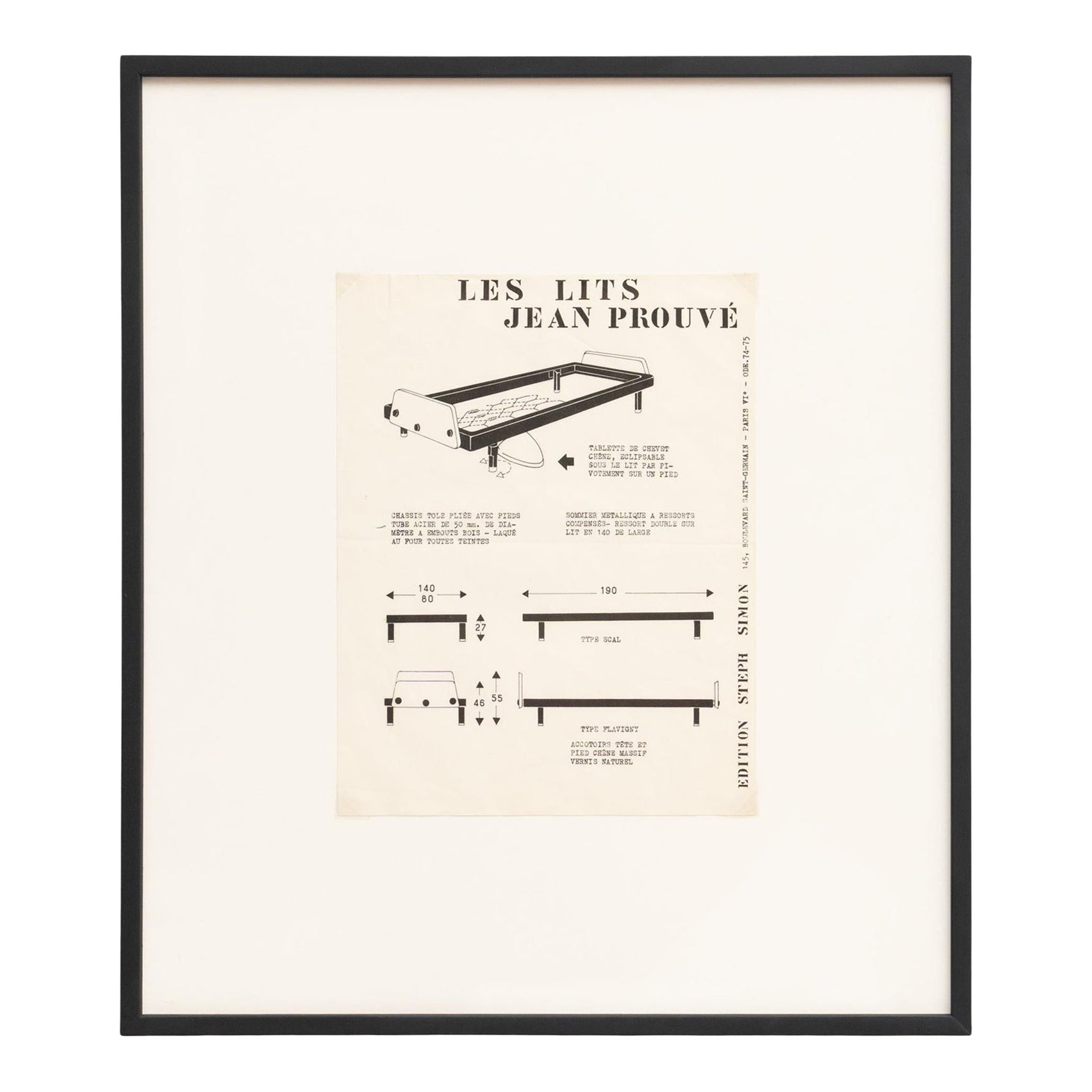 Rare "Les Lits" Jean Prouvé Booklet Framed For Sale