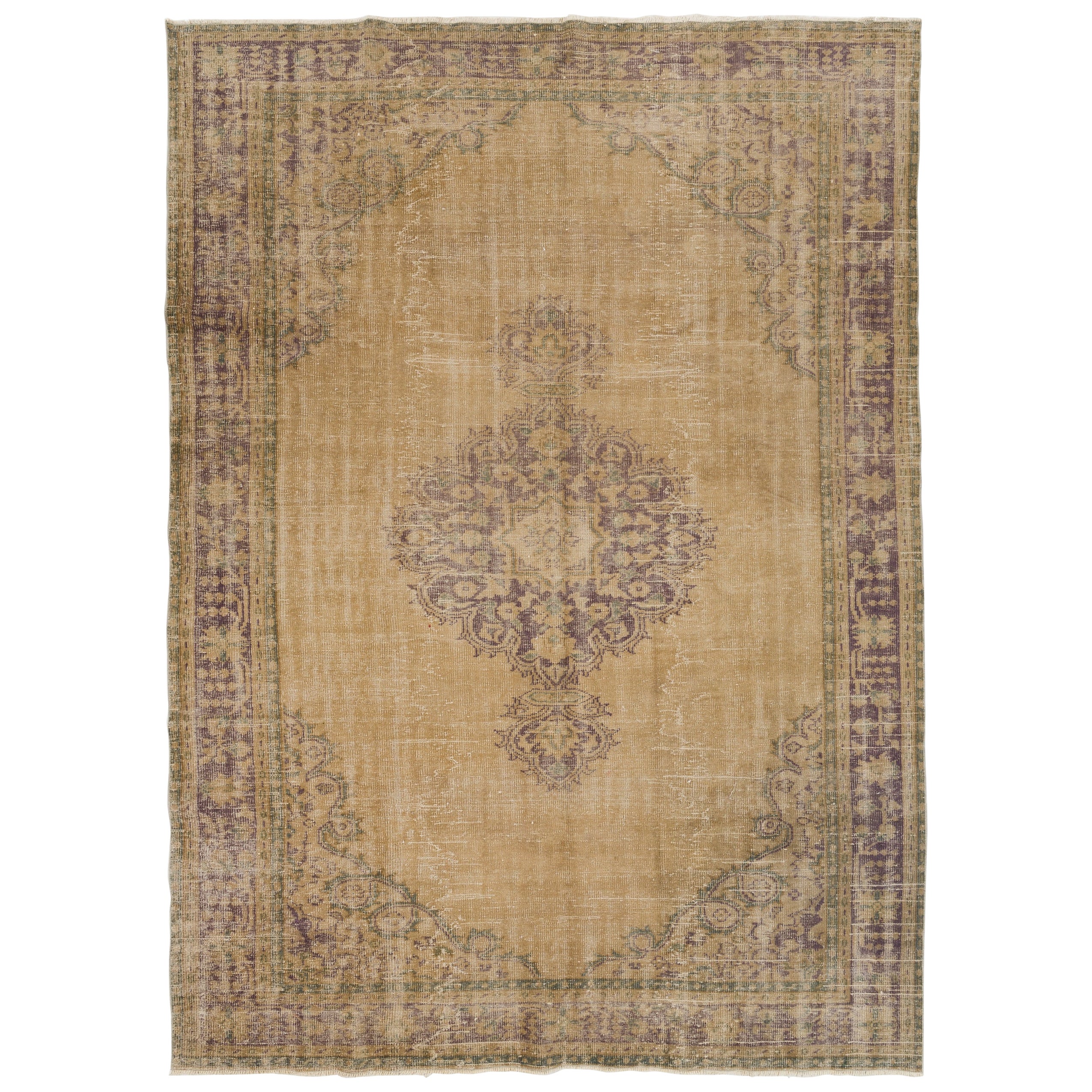 7.6x10.5 Ft Handmade Vintage Wool Turkish Oushak Area Rug in Golden Sand, Purple