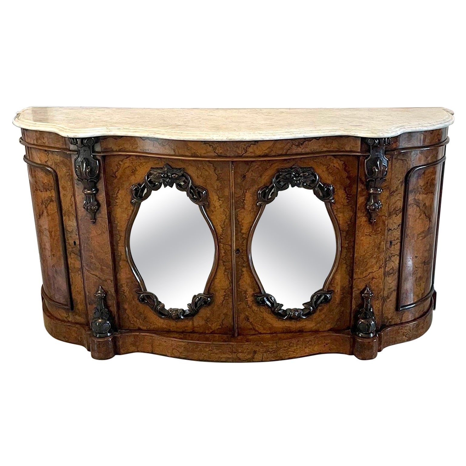 Credenza/Escritorio Victoriano Antiguo con Tapa de Mármol y Nogal de Calidad Excepcional