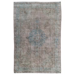 7x10.5 Ft Handmade Retro Turkish Medallion Wool Rug in Gray, Teal Blue & Brown