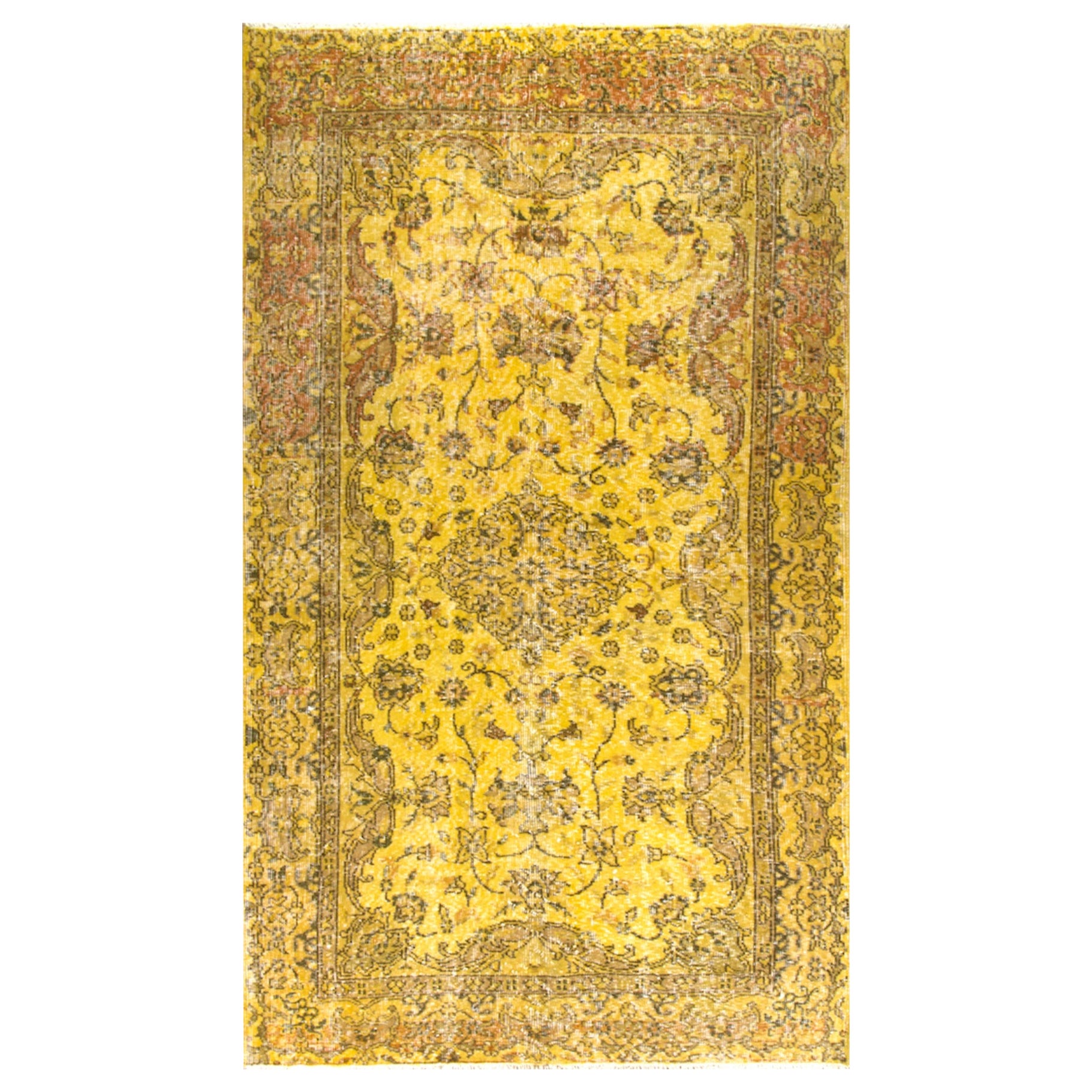 MidCentury Turkish Rug OverDyed in Yellow at 1stDibs