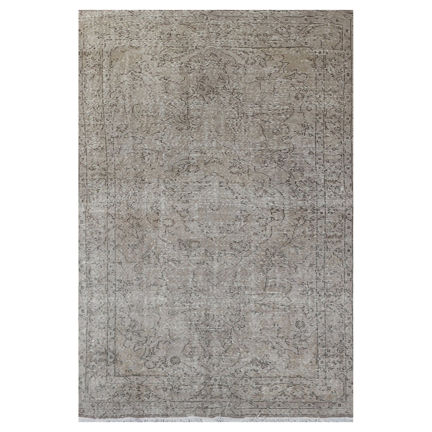 5x9.3 Ft Handmade Vintage Garden-Themed Turkish Wool Rug in Light Taupe Gray For Sale