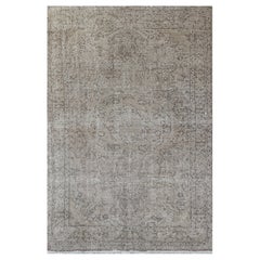 5x9.3 Ft Handmade Retro Garden-Themed Turkish Wool Rug in Light Taupe Gray