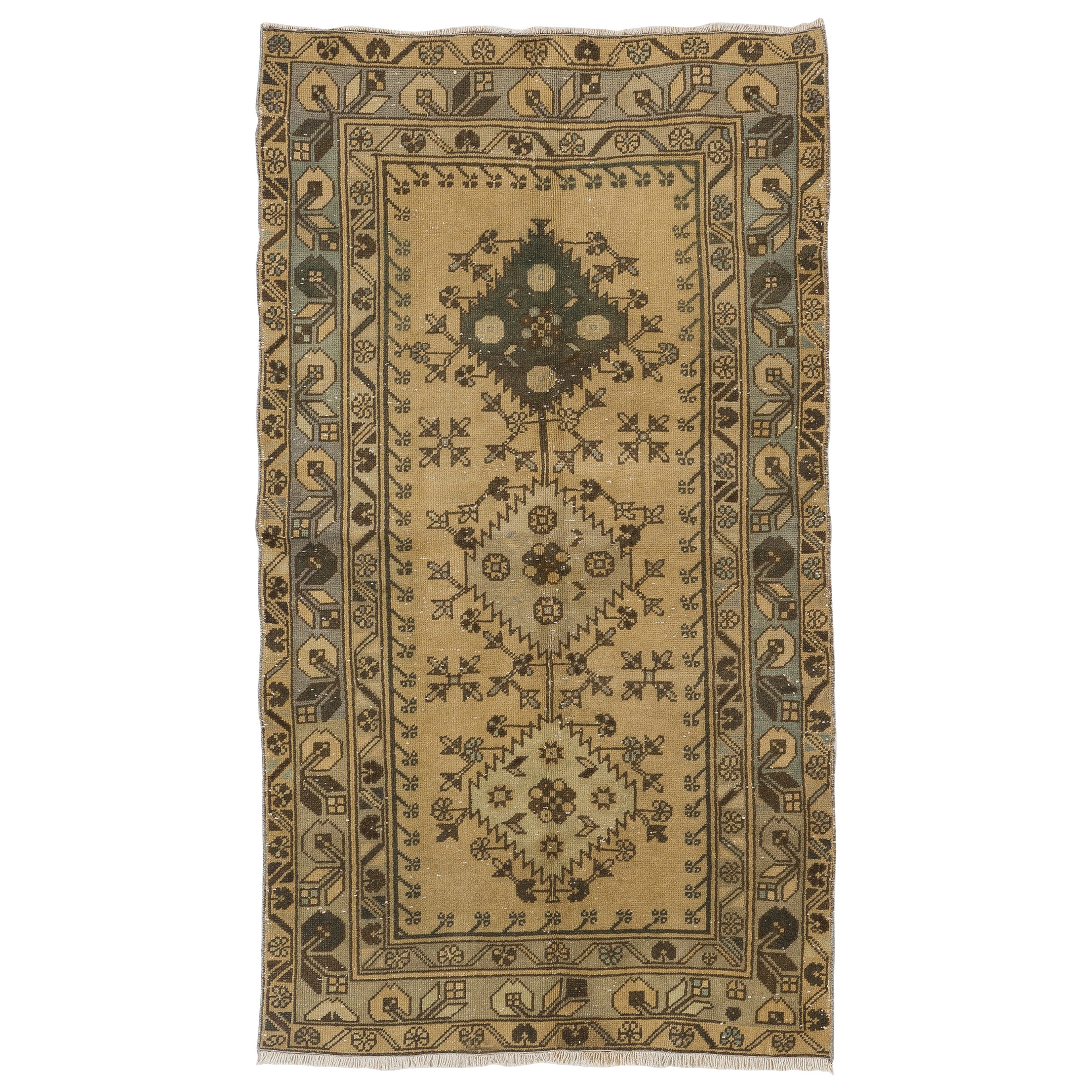 3.5x6.3 Ft One of a Kind Handmade Vintage Anatolian Oushak Accent Rug in Beige