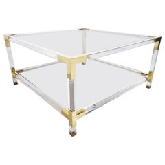 Lucite and Brass Coffee Table by Charles Hollis Jones, 1970s