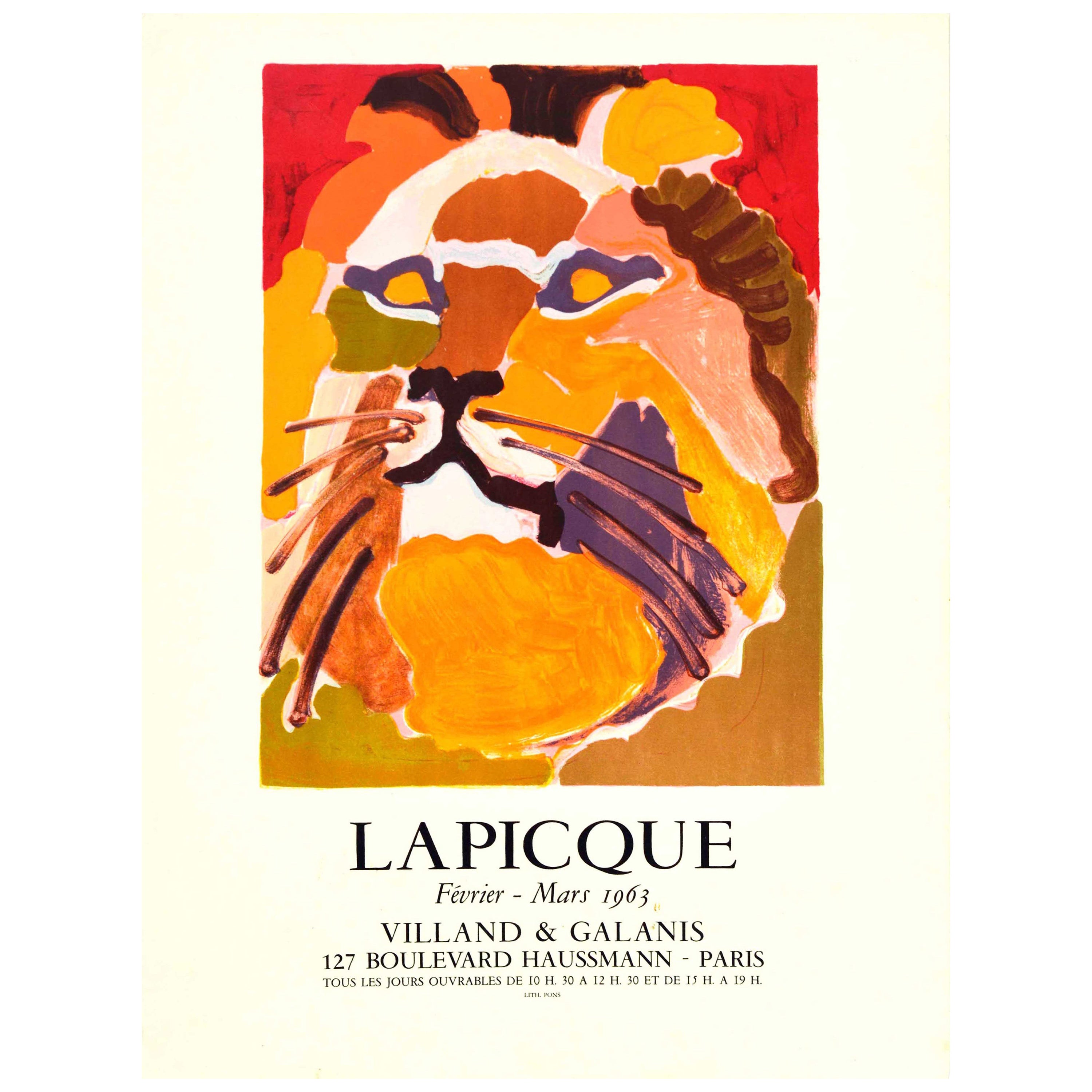 Original Vintage Art Exhibition Poster Le Lion Painting Charles Lapicque Paris