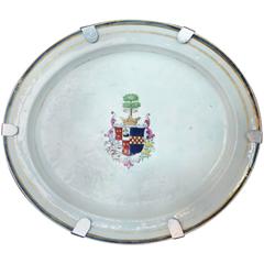 Large Oval Chinese Export Platter with Heraldic Shield of the Hamilton Clan
