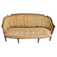 French Louis XVI Period Walnut Hand Carved Canape Sofa en Corbeille