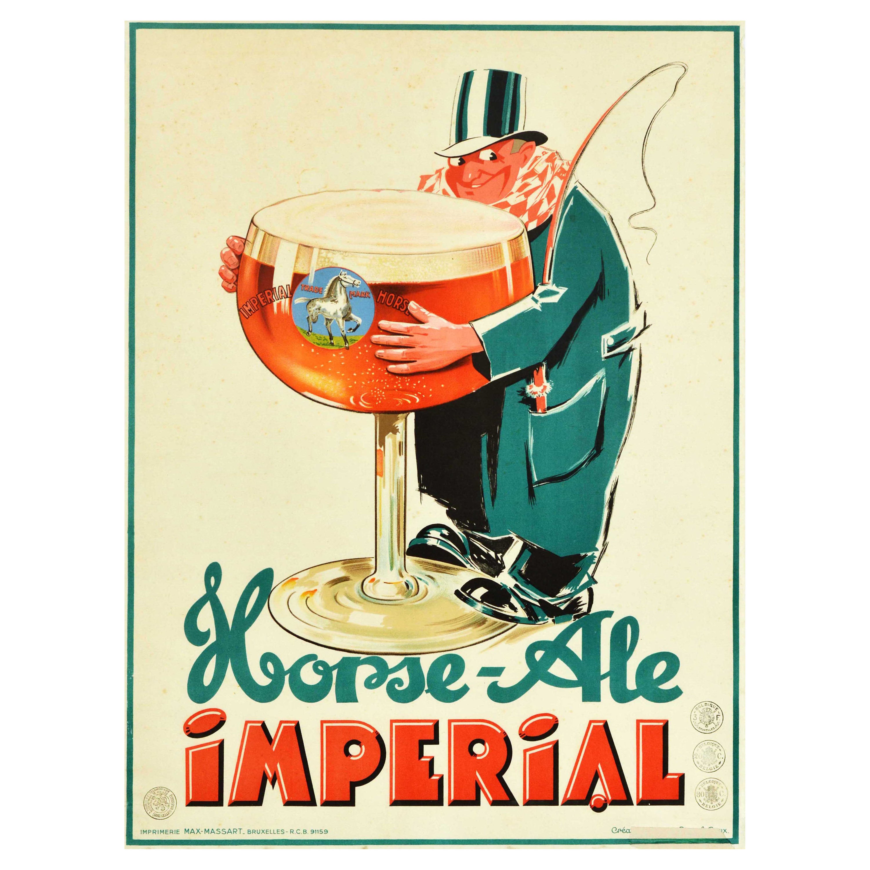 Affiche vintage d'origine pour le horse Ale Imperial Beer Drink Glass Coachman Design