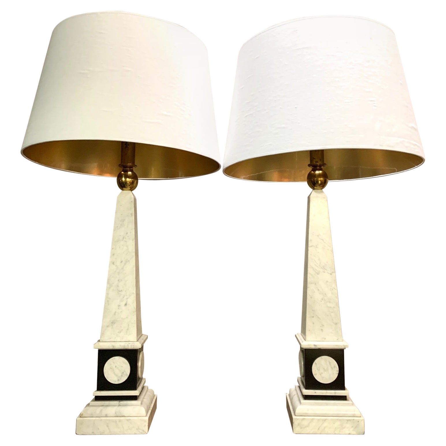 Pair of 1960 Large Marble and Stone Obelik Form Table Lamps For Sale