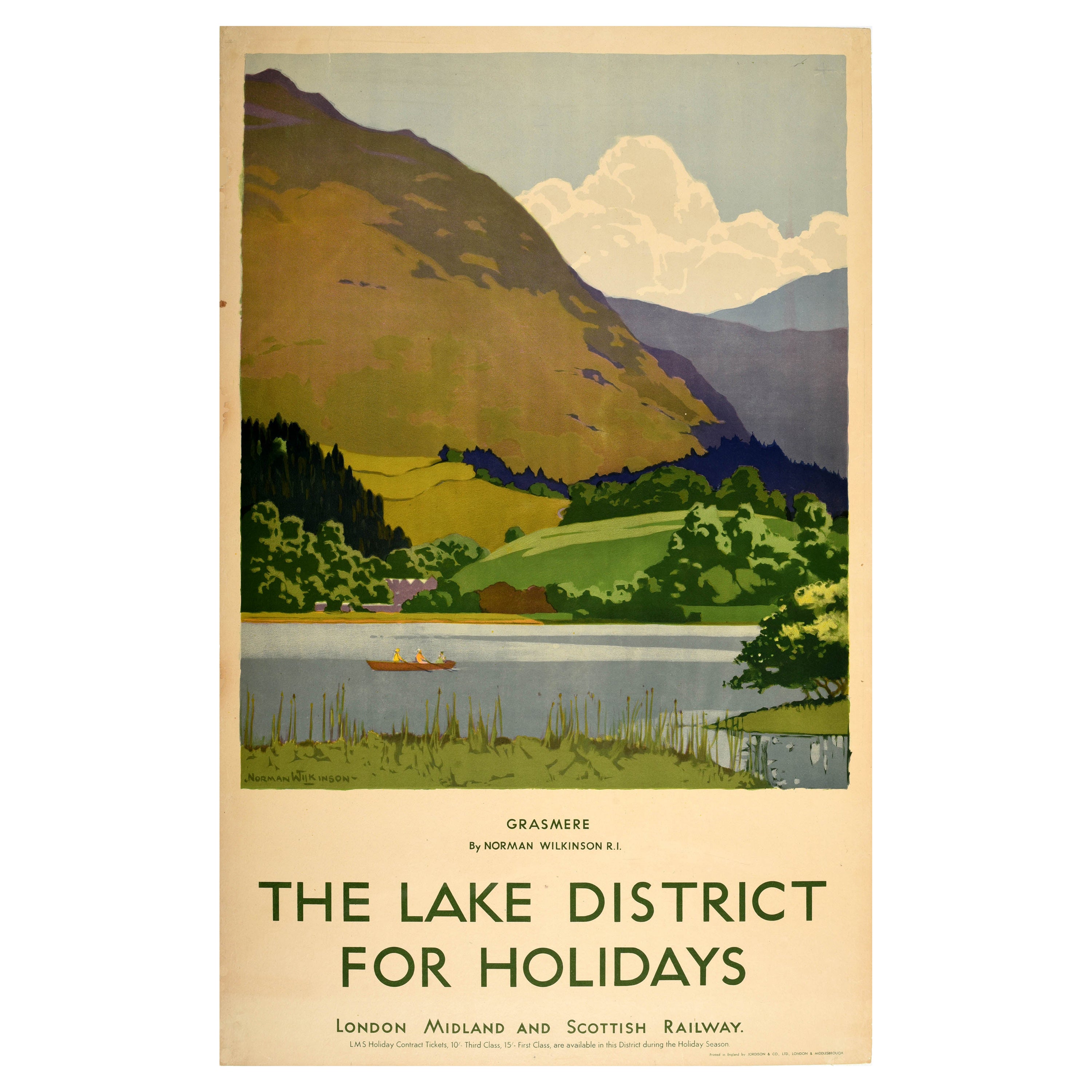 Original Vintage Travel Poster Lake District For Holidays Grasmere LMS Railway