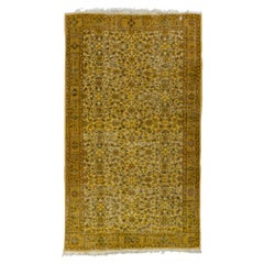 5.3x9 Ft Vintage Floral Handmade Turkish Rug in Yellow, Room Size Modern Carpet