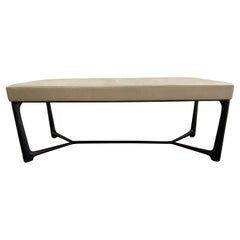 Holly Hunt 'XY' Cast Dark Bronze Bench with Faux Shagreen Fabric
