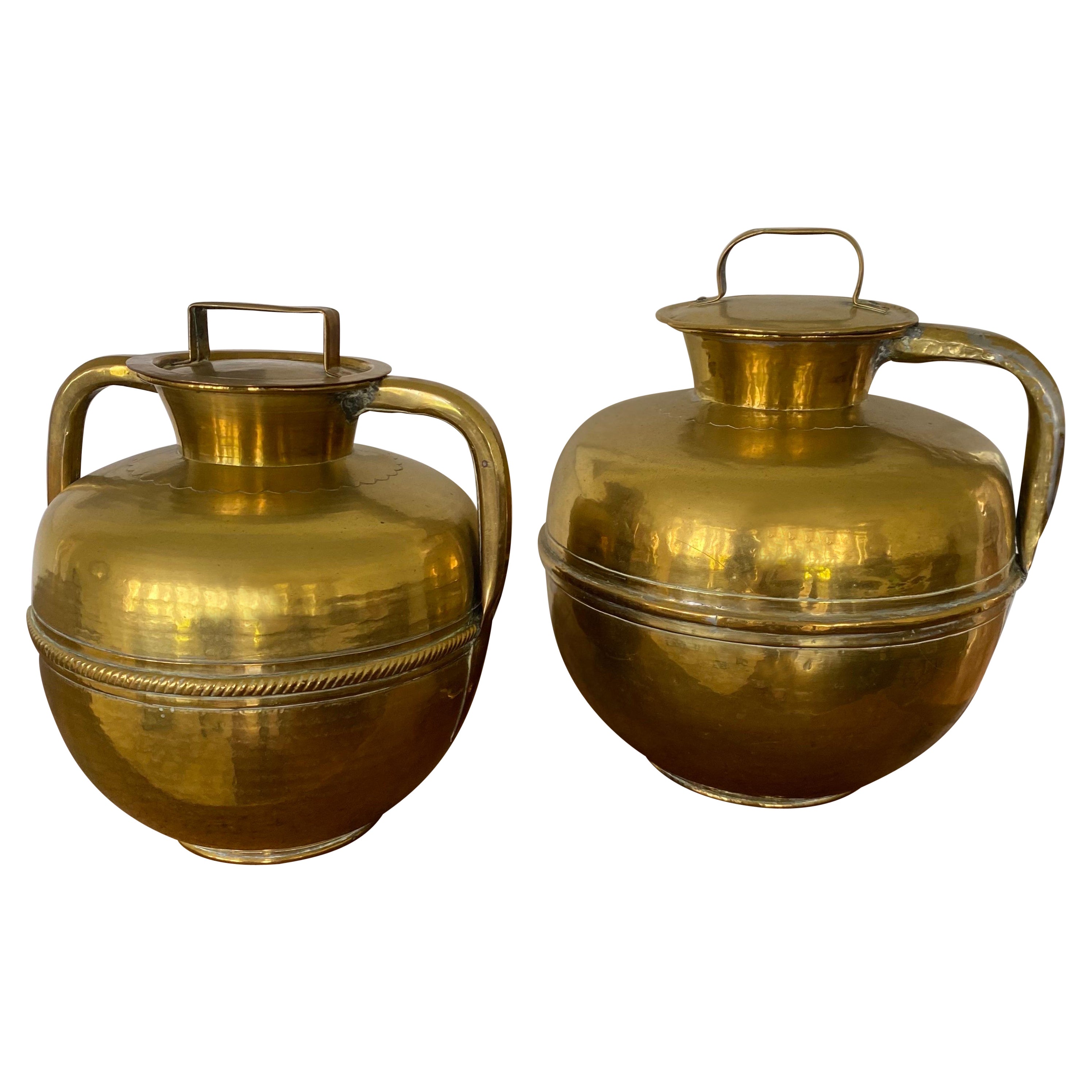 19th Century French Patinated Brass Milk Jars with Top from Rouen
