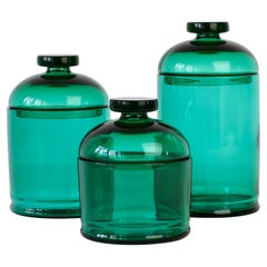 Vintage Cenedese Trio of Mid-Century Clear Green Italian Murano Glass Apothecary Jars
