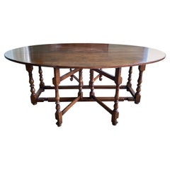 Large 18th Century English Carved Oak Gate Leg Drop-Leaf Oval Table