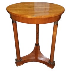 Used Biedermeier Walnut Round Side Table with Bronze 