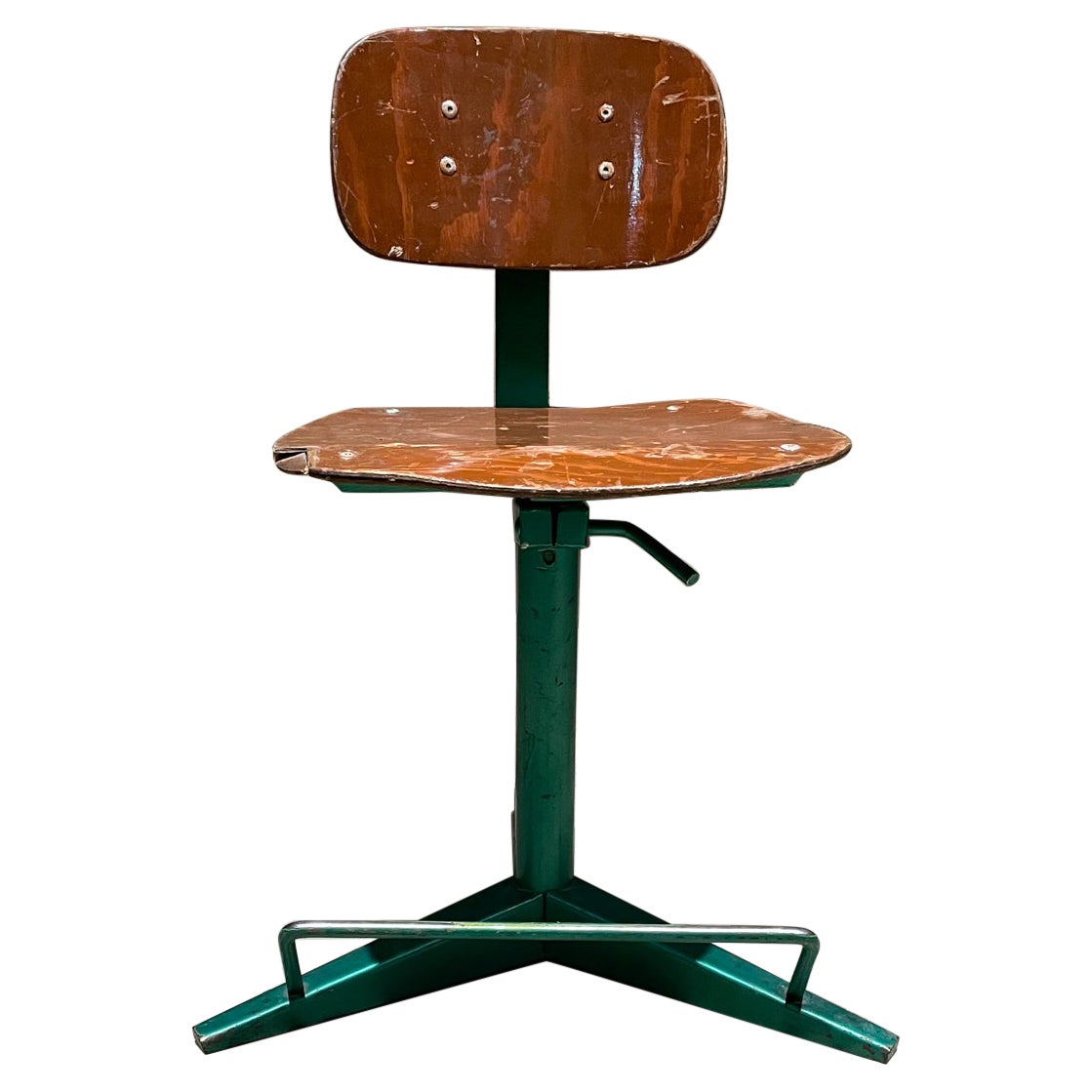 Fab French Prouve 1950s Style Green Office Chair Plywood Tripod Base + Footrest